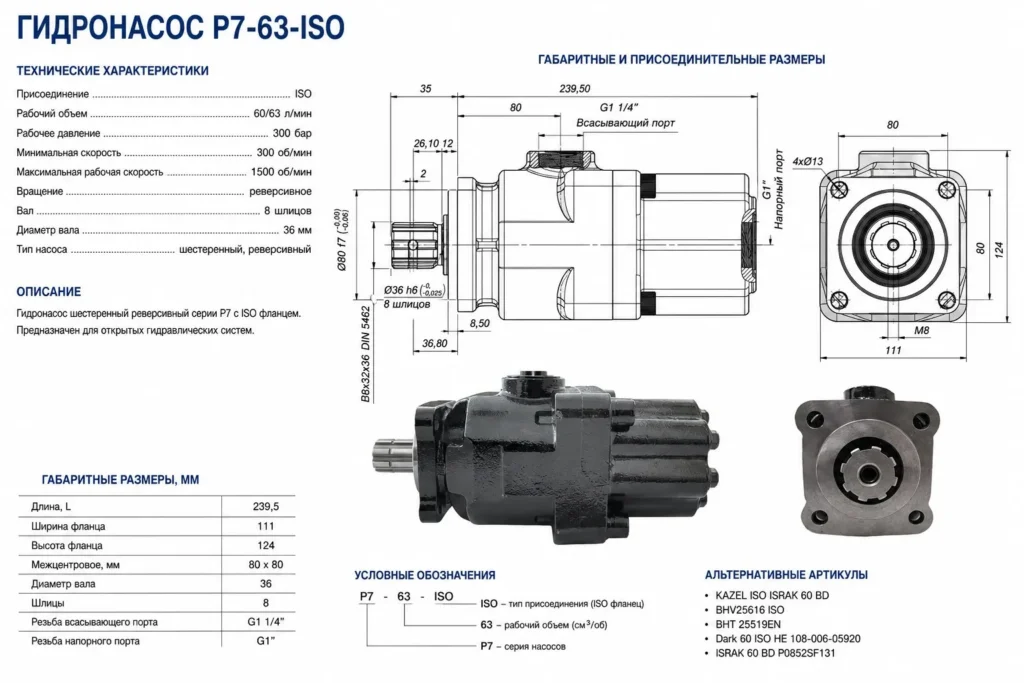 Размеры гидронасоса P7-63-ISO
