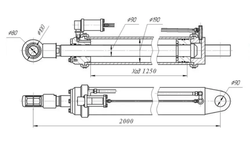 Схема гидроцилиндра ГЦ-190.90х1250.11 (86-01)